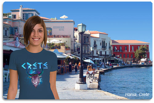 crete t shirt displayed on model with scenery