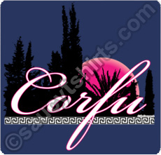 corfu t shirt with sunset cypress and palm