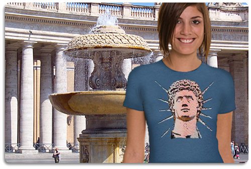 Rome t shirt displayed on model with scenery