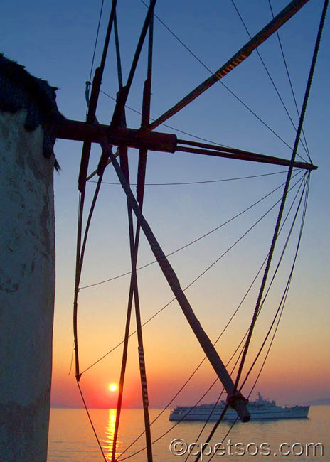 mykonos windmill at sunset